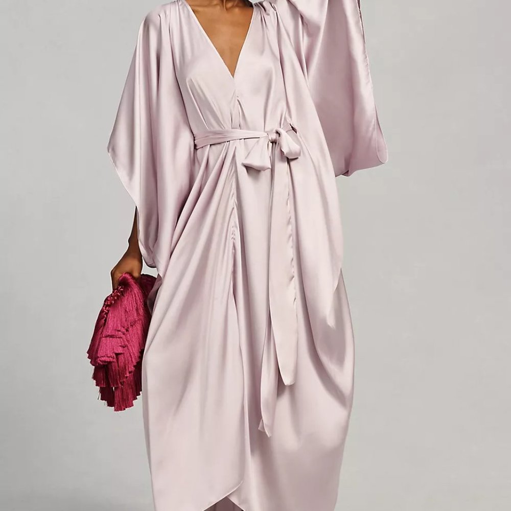 Anthropologie Pale Pink Asymmetrical Satin Wrap Dress